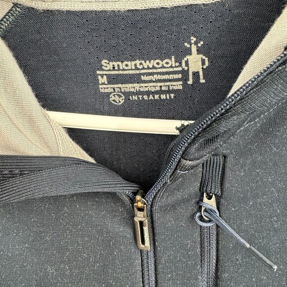 Smartwool Intraknit Merino Tech 1/2 Zip Hoodie Mens Medium Navy Blue - Picture 7 of 14
